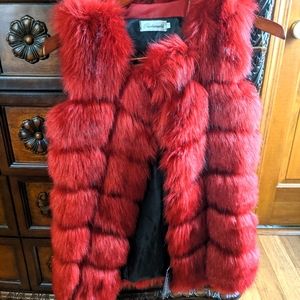 Red faux fur vest